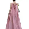Vestido Largo Rosa de Tirantes Finos para Mujer, Nuevo Estilo de Verano, Vestido para Vacaciones en la Playa con Diseño de Cuello Halter, Vestido Único