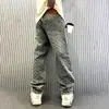 2024 Jacquard Full Print High Street Fashion Brand Ins Design Sense Jeans Loose Straight Washed Wide-Leg Calças Compridas