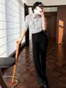 Colección Otoño 2026: Elegantes Pantalones Negros de Corte Recto Ajustado y Acampanados, Diseño de Color Sólido de Alta Gama, Versátiles Pantalones Largos P9034