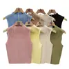 Camisola de Seda de Hielo Estilo Puro Deseo para Mujer Camiseta Interior Base Primavera y Verano Ropa Exterior Cuello Medio Alto Sin Mangas Top Corto de Punto