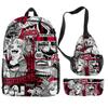 Mochilas Escolares Tendência Europeia e Americana Transfronteiriças, Roupas com Personagens Impressão Colorida 3D Conjunto de Mochilas Duplas de Viagem