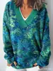 Sudadera casual para mujer, transfronteriza, nueva moda, estampado de bloques de color, cuello en V, manga larga, estilo europeo y americano