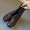 Botines de Cuero Genuino ~ Suela Silenciosa para Viajar Tacón Alto Botas Elásticas Delgadas Otoño e Invierno Sistema de Suela Suave Botas de Tacón Grueso Retro