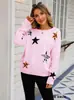 Suéter Europeo y Americano de Amazon 2025 Cuello Redondo Estrella Manga Larga Transfronterizo Suéter Pulóver para Mujer