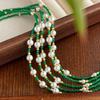 Collar Cadena Clavícula Guofeng Vintage Verde Piedra Ojo de Gato Artificial Shijia Perla Blanca Fría