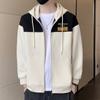 Casaco suéter cardigan com capuz masculino outono novo estilo americano roupas soltas top masculino marca da moda jaqueta casual com bloqueio de cores