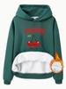 Suéter de otoño e invierno para mujer de talla europea transfronteriza con capucha y bolsillo canguro de manga larga con forro polar estampado CHERRY al por mayor