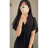Vestido Negro Drapeado Plisado Verano Nuevo Estilo Figura Pera Cuello en V Cintura Vestidito Negro Casual Elegante Falda Platycodon