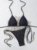 Biquíni Sexy Franzido Europeu e Americano Amazon 2027 Maiô de Duas Peças de Férias Feminino Moda Praia Decote Halter com Fenda