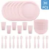 Juego de Vajilla Infantil Transfronterizo con Taza de Agua, Plato y Bol, Cuchillo, Tenedor, Cuchara, Plato y Plato de Plástico Colorido, Set de 30 Piezas para Exteriores