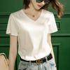 Camiseta feminina de seda de amoreira com decote V, manga curta, solta, casual, algodão mercerizado 80, top T branco, verão 2022 Novo