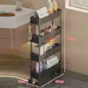 Estante de almacenamiento para baño, carrito pequeño detrás de la puerta, gabinete de almacenamiento para espacios estrechos para el baño, estante pequeño de pie para espacios junto al inodoro