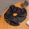 Lazo para el pelo de satén perlado extragrande, retro, elegante, fruncido de encaje, cuerda para el pelo versátil de moda para mujer