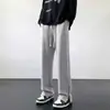 Calça de moletom cinza masculina estilo primavera e outono split wide-leg calças esportivas americanas retrô americano moderno solto liso calças casuais