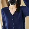 Nueva Chaqueta de Punto con Botones de Cuello en V para Mujer de la Colección Primavera y Otoño 2026, Top de Manga Larga, Chaqueta Cardigan Versátil Estilo Coreano