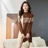 Vestido Suéter Tricotado de Comprimento Médio Color Block 2026 para Usar sob um Casaco, Top para Primavera e Outono
