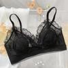 Estilo Francés Ropa Interior Cómoda Sin Aros Recogida para Niña Verano Fina Encaje Copa Oreja de Conejo Transpirable Sujetador Superior