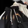 Moletom com Capuz Waffle Pesado Novo Oversize Outono e Inverno Masculino Moda Americana Retrô com Forro de Lã Jaqueta Solta