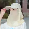 Sombrero de Velo con Ala Retráctil para Protección Solar de Verano para Mujer, Transpirable, Protección Facial Completa y de Cuello, Máscara de Protección Solar Integrada