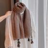 Bufanda Literaria de Algodón y Lino, Abalorios de Madera Hechos a Mano, Borlas, Bufanda Decorativa de Seda, Bufanda Grande de Gasa Cálida y Versátil para Otoño e Invierno, Chal Protector Solar para Mujer
