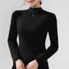 Camiseta Fina, de Alta Elasticidad, Ajustada, de Manga Larga para Mujer, Top Otoñal de Cuello Medio Alto con Efecto Adelgazante, Camisa Negra de Modal para Vestir por Capas