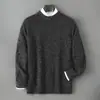Suéter Masculino Bai Cai Rong Outono/Inverno Gola Redonda 100% Lã, Camada Interna Pulôver Base Jacquard Camada Base Popular Casual para Meia-Idade Suéter Espessado