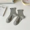 Calcetines con volantes Lolita para niñas, Calcetines cortos de color liso estilo coreano Miu, Calcetines de encaje de algodón puro Ins para mujer, Versátiles