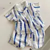 Nuevo Conjunto de Ropa de Verano para Niños, Nueva Camisa Casual de Manga Corta Fina para Niños, Conjunto de Dos Piezas con Rayas de Bloques de Color para Niñas