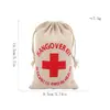 Bolsa de Algodón y Lino Estampada a Mano Bolsa de Cuerda Blanca Joyería Bolsa Pequeña de Tela