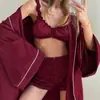 Bata Larga de Satín, Camisola, Shorts, Pijama Holgado Conjunto de Tres Piezas 2026 Nuevo Ropa de Casa Europea y Americana Primavera y Verano