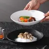 Plato de Cena Cerámico con Patrón de Roca, Plato Redondo Estilo Occidental, Plato Hondo al por Mayor Estilo Japonés, Plato para Platos, Plato para Sopa, Textura Mate en Blanco y Negro