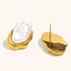 Pendientes de Imitación de Perla Estilo Barroco Transfronterizos Europeos y Americanos Verano Acero Inoxidable de Gama Alta Chapado en Oro de 18K Anillo Francés Personalizado