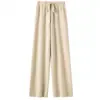 Pantalones de Pierna Ancha Color Blanco Crema 100% Lana para Mujer Cintura Alta Adelgazantes Caída Rectos Largos Estilo Coreano Suaves y Acogedores Pantalones de Abrigo