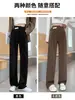 Calças pantalona femininas para primavera e outono, finas, cintura alta, com caimento, pretas, perna reta, casuais, slim fit, calças de alfaiataria elegantes para baixinhas