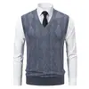 Colete de tricô com ponto trançado, padrão losango, gola V, masculino, para outono e inverno, importado, suéter colete de tricô sem mangas, folgado