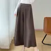Pantalones de punto de lana pura de talle alto de pierna ancha para mujer, adelgazantes, sueltos, cintura elástica, informales, cropped, Otoño/Invierno 2026