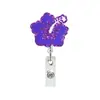 Porta-crachá de acrílico com flor de hibisco e glitter colorido, com carretel retrátil e clipe de jacaré médico