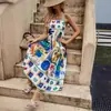 Estação Independente de Exportação Transfronteiriça 2023 Novo Vestido Sexy Feminino de Alça com Estampa Graffiti em Algodão e Linho Sem Mangas com Barra Larga