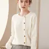 Novo Cardigan de Malha Cashmere Outono Inverno Gola Redonda Cor Sólida Cruzado de Botão Único Peça Externa Feminina Suéter Grosso Solto Slim