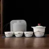 Tetera de porcelana blanca con tres tazas, juego de té de viaje, gran capacidad, adecuado como regalo para eventos de empresa y reuniones anuales de negocios