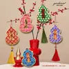 Etiquetas con Colgantes de Calabaza con Elementos de Tejido de Bambú, Flores de Año Nuevo, Plantas Verdes, Plantas en Maceta, Tarjetas de Decoración de Souvenir, Decoraciones Florales de Año Nuevo