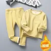 Ropa interior térmica para niños Ropa para niños Traje engrosado con forro polar Ropa de otoño para niños Pantalones largos Ropa de invierno para niñas Traje de dos piezas base a la moda