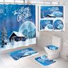 Cortina de ducha de poliéster impermeable y a prueba de moho, con estampado transfronterizo de Navidad, cortina de ducha para baño, alfombra absorbente de cuatro piezas