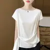 Camiseta T-shirt versátil de cetim, ombro a ombro, manga curta, nova, estilo coreano de verão, cor sólida, top simples e estiloso para mulheres