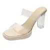 Zapatos transparentes de tacón alto, nuevo modelo verano 2025, plataforma impermeable, tacón grueso, sandalias de cristal de suela gruesa color nude, pantuflas de exterior para mujer