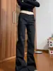 Estilo Nuevo Verano y Otoño 2027 Traje Casual de Tela Fluida de Cintura Baja Adelgazante Pantalones Negros de Pierna Ancha Pantalones Largos para Mujer