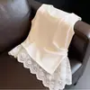 Camisola Fresca de Algodón y Seda para Mujer, Nuevo Estilo de Verano, Tallas Grandes, Cintura Fruncida, Top con Dobladillo Irregular de Encaje