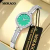 Mokago relógio feminino versátil temperamento mostrador madrepérola pulseira de metal relógio incrustado com strass formato de coração moderno relógio de quartzo atacado