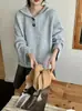 Suéter con Capucha de Punto Suave Pegajoso de Color Mixto Estilo Retro Perezoso Suave para Mujer Talla Única Gris Claro Nuevo