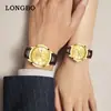 Reloj de cuarzo marca longbo dropshipping simple casual reloj de pareja correa de cuero impermeable reloj de pareja par